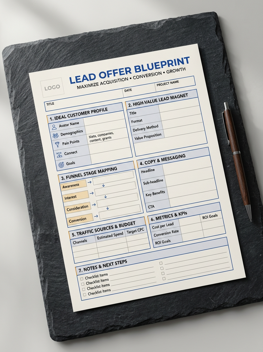 Lead Offer Blueprint one-page planning guide mockup